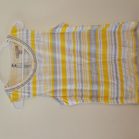 Vtg BANANA REPUBLIC 1980s Striped Yellow Nautical Chain Embellished Tank Top - Picture 2 of 9